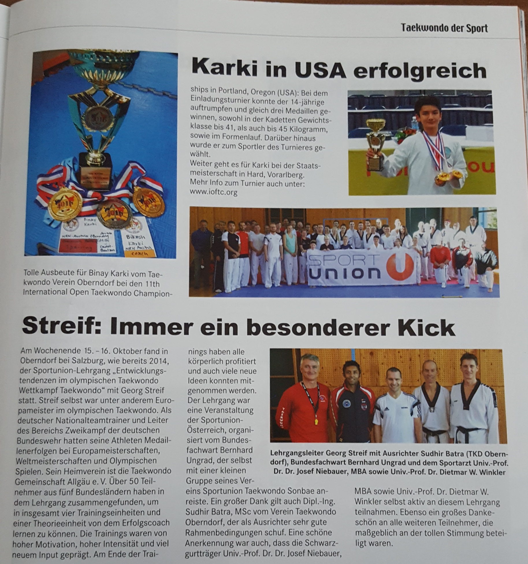 News: Univ. Prof. Dr. Dr. Josef Niebauer, MBA: Erfolgreiche Teilnahme am Taekwondo Lehrgang in Oberndorf
